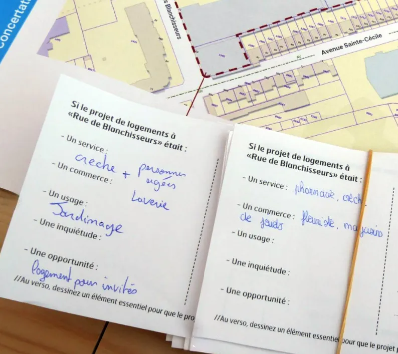 Livret de questions rempli à la main par les habitants